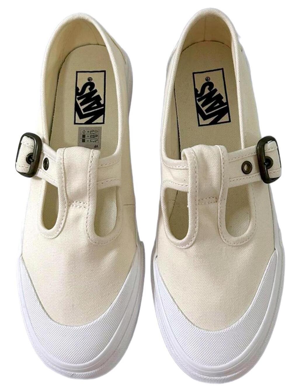 Vans Mary Jane Buckle Closure Ballet Flats Slip Ons "Cream" Women's 9.5 | NEW